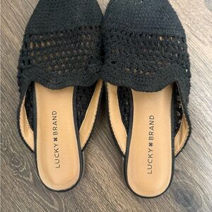 Lucky Brand Women's Black Crochet Mules